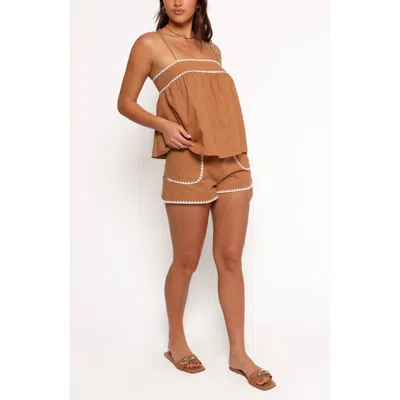 Petal And Pup Petal & Pup Lila Rickrack Cotton Camisole & Shorts Set In Brown