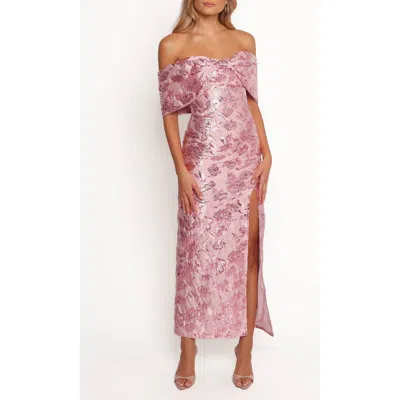 Petal And Pup Petal & Pup Lilia Off The Shoulder Floral Jacquard Maxi Dress In Pink