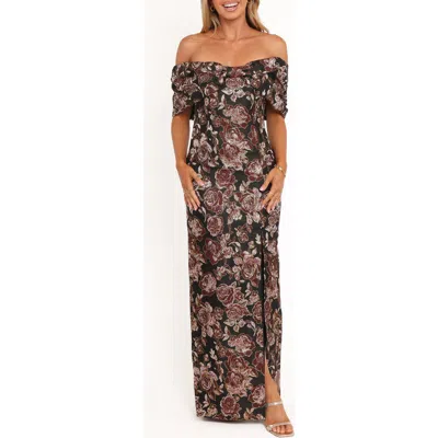 Petal And Pup Petal & Pup Lilia Off The Shoulder Maxi Cocktail Dress In Black