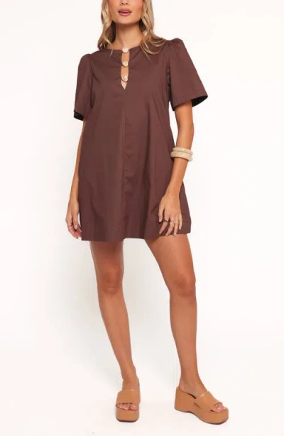 Petal And Pup Petal & Pup Lirael Puff Sleeve Shift Minidress In Brown