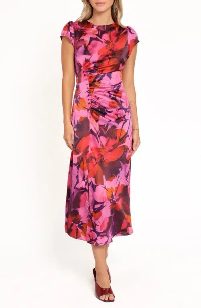 Petal And Pup Petal & Pup Lisbeth Floral Cap Sleeve Satin Midi Dress In Multi