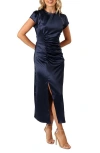 Petal And Pup Petal & Pup Lisbeth Ruched Satin Midi Dress In Blue