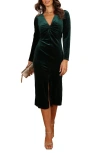 Petal And Pup Petal & Pup Lisse Twist Front Long Sleeve Velvet Cocktail Dress In Green