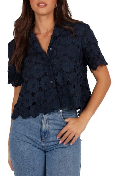Petal And Pup Petal & Pup Locale Floral Lace Camp Shirt In Blue