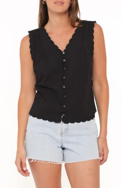 Petal And Pup Petal & Pup Lori Lace Trim Sleeveless Cotton Button-up Shirt In Black