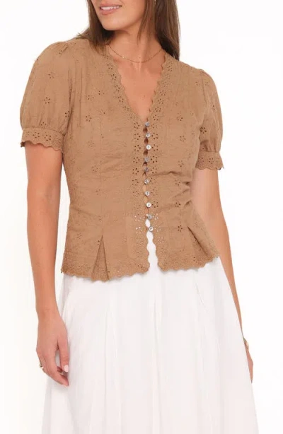Petal And Pup Lorraine Eyelet Top In Brown