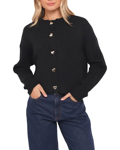 Petal And Pup Loulani Heart Button Cardigan In Black