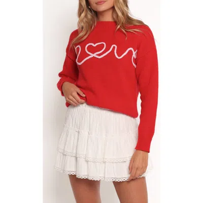 Petal And Pup Petal & Pup Love Embroidered Graphic Crewneck Sweater In Red