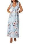 Petal And Pup Petal & Pup Lucah Floral Print Ruffle Dress In Blue