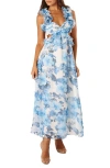 Petal And Pup Petal & Pup Lucah Floral Ruffle Cutout Maxi Dress In Blue