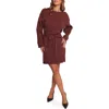 Petal And Pup Petal & Pup Lucca Long Sleeve Mini Sweater Dress In Brown