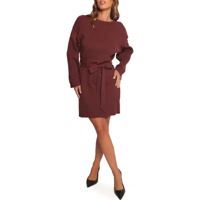 Petal And Pup Petal & Pup Lucca Long Sleeve Mini Sweater Dress In Brown