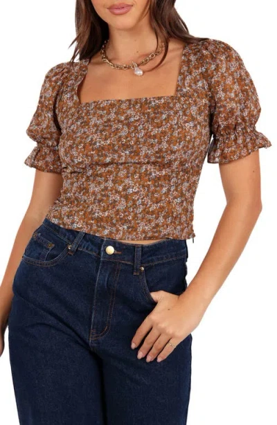 Petal And Pup Petal & Pup Lucie Puff Sleeve Crop Top In Brown