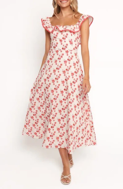 Petal And Pup Petal & Pup Lucille Floral Ruffle Cotton Midi Dress In Pink