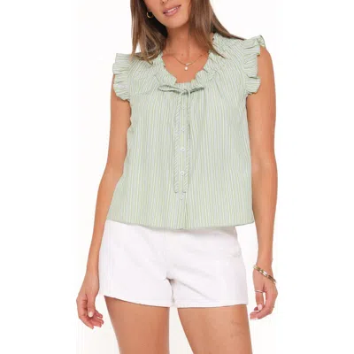 Petal And Pup Petal & Pup Luisa Ruffle Trim Stripe Shirt In Gray