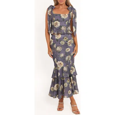 Petal And Pup Petal & Pup Luna Floral Crop Peplum Tank & High Waist Skirt Set In Purple