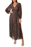 Petal And Pup Petal & Pup Lustre Long Sleeve Midi Dress In Brown