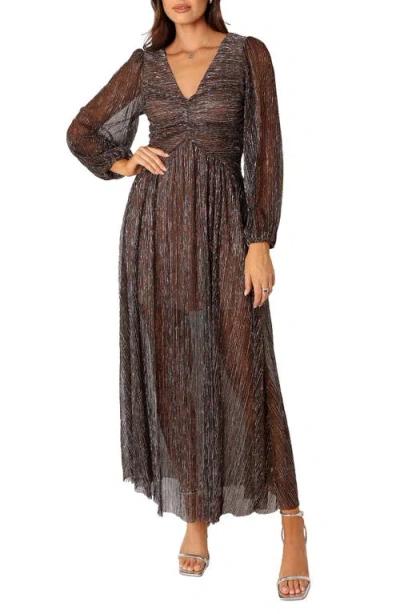 Petal And Pup Petal & Pup Lustre Long Sleeve Midi Dress In Brown