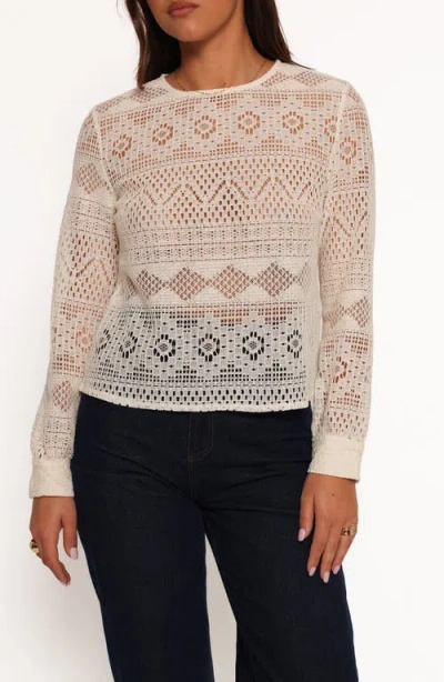 Petal And Pup Petal & Pup Maddot Mixed Lace Long Sleeve Top In Neutral