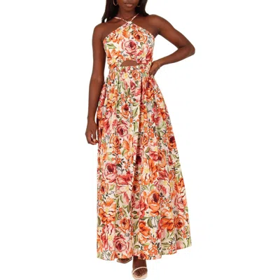 Petal And Pup Petal & Pup Madeira Cutout Halter Neck Maxi Sundress In Multi