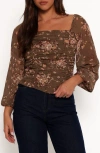 Petal And Pup Petal & Pup Maia Floral Ruched Top In Brown