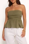 Petal And Pup Petal & Pup Maia Strapless Linen Blend Top In Green