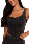 Petal And Pup Petal & Pup Mara Denim Corset Crop Top In Black