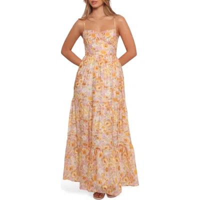Petal And Pup Petal & Pup Marco Floral Tiered Cotton Blend Maxi Dress In Brown