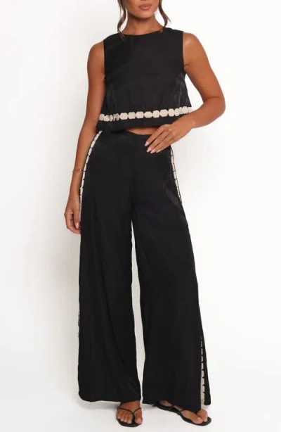 Petal And Pup Petal & Pup Margarete Embroidered Detail Crop Top & Wide Leg Pants Set In Black