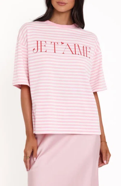 Petal And Pup Petal & Pup Marly Oversize Je T'aime Stripe T-shirt In Pink