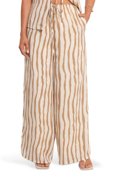 Petal And Pup Petal & Pup Marmo Stripe Wide Leg Cotton Blend Drawstring Pants In Neutral