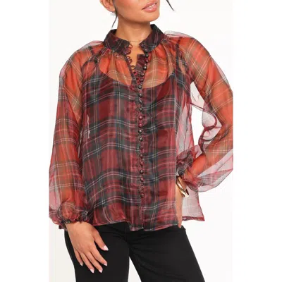 Petal And Pup Petal & Pup Marni Plaid Organza Button-up Shirt In Brown