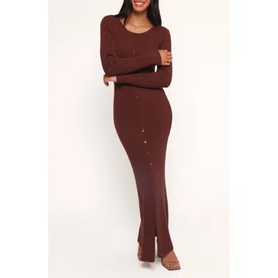 Petal And Pup Petal & Pup Marshall Long Sleeve Rib Knit Maxi Dress In Brown