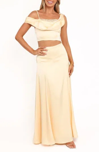 Petal And Pup Petal & Pup Marylin Cold Shoulder Crop Top & Maxi Skirt In Butter Yellow