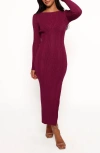 Petal And Pup Petal & Pup Mattie Long Sleeve Rib Maxi Dress In Burgundy