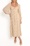 Petal And Pup Petal & Pup Maureen Floral Long Sleeve Midi Dress In Neutral