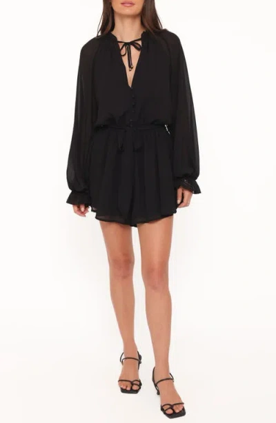 Petal And Pup Petal & Pup Michelle Long Sleeve Romper In Black