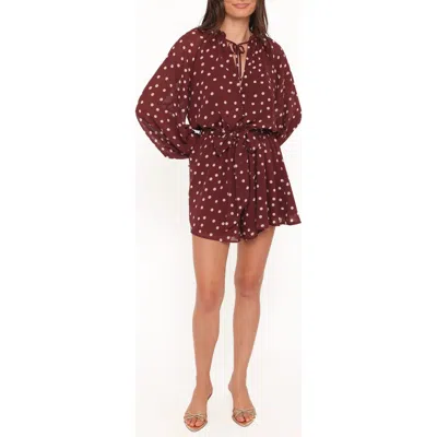 Petal And Pup Petal & Pup Michelle Polka Dot Romper In Burgundy