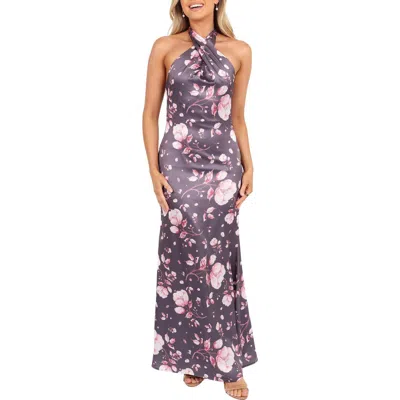 Petal And Pup Petal & Pup Mila Floral Print Halter Dress In Gray