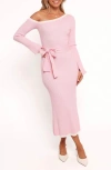 Petal And Pup Petal & Pup Milan One-shoulder Long Sleeve Rib Maxi Dress In Pink