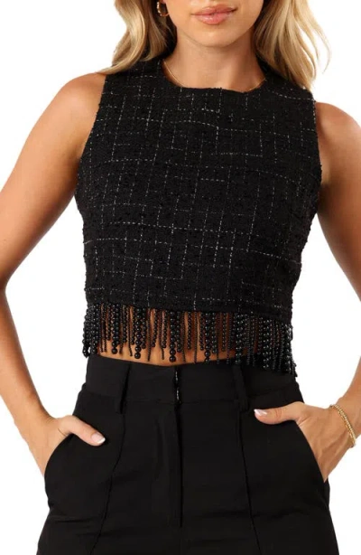 Petal And Pup Petal & Pup Milana Tweed Bead Fringe Sleeveless Top In Black