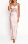 Petal And Pup Petal & Pup Milla Sheer Lace Inset Satin Maxi Dress In Pink