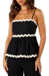 Petal And Pup Petal & Pup Mollymook Rickrack Trim Sleeveless Peplum Top In Black