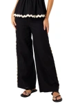 Petal And Pup Petal & Pup Mollymook Rickrack Trim Cotton Wide Leg Pants In Black