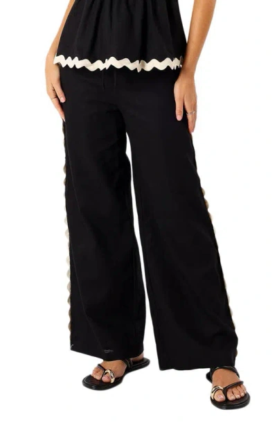 Petal And Pup Petal & Pup Mollymook Rickrack Trim Cotton Wide Leg Pants In Black