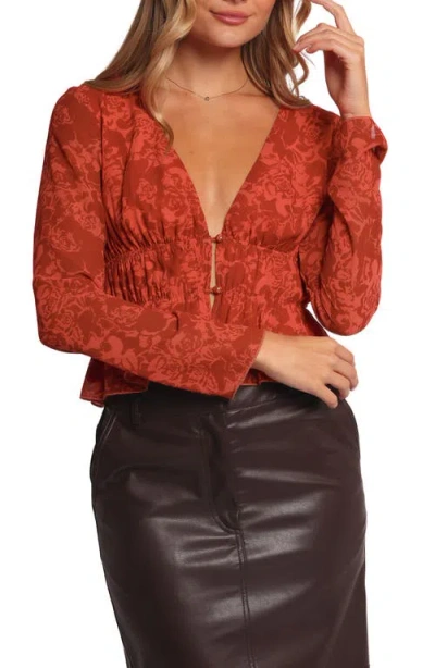 Petal And Pup Petal & Pup Monica Floral Long Sleeve Top In Red