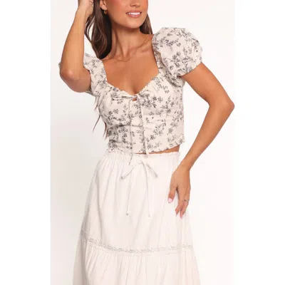 Petal And Pup Petal & Pup Monira Floral Puff Sleeve Cotton Crop Top In Neutral