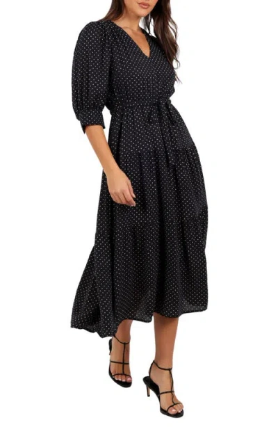 Petal And Pup Petal & Pup Moscow Polka Dot Belted Midi Dress In Black