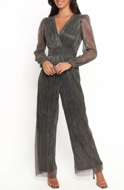 Petal And Pup Petal & Pup Mossie Metallic Plissé Jumpsuit In Gray