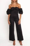 Petal And Pup Petal & Pup Myla Off The Shoulder Ruched Cotton Jumpsuit In Black